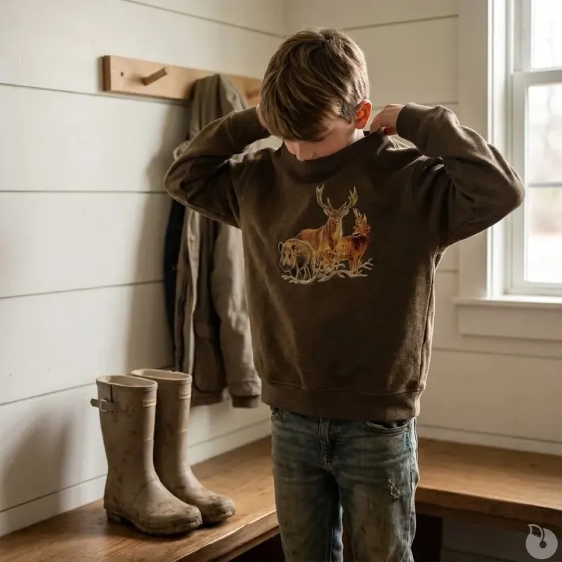 Sweat enfant kaki motifs grands animaux 6-14 ans