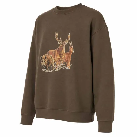 Sweat enfant kaki motifs grands animaux 6-14 ans