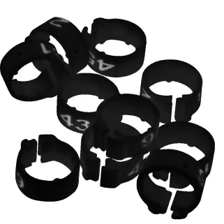 Bagues pigeon numérotées 1-25 noir marquage laser indélébile