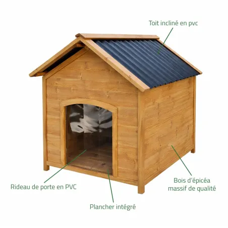 Niche chien en bois toit type chalet taille S 71 x 77 x 76 cm