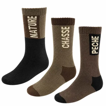 Lot de 3 chaussettes hautes pour chasse et extérieur