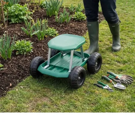 Tabouret jardin roulant 49,5x43cm - Charge 200kg max