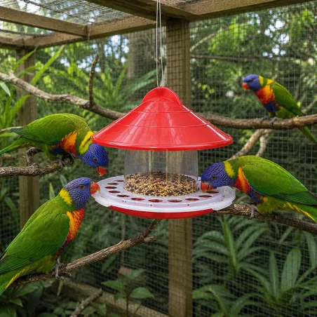 Mangeoire volière plastique 2kg - 3 sucriers anti-oiseaux