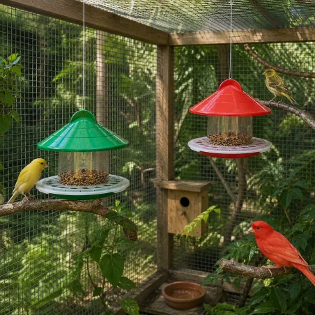 Mangeoire volière plastique 2kg - 3 sucriers anti-oiseaux