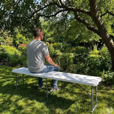 Banc pliable blanc 3 places - 180x27x43 cm extérieur