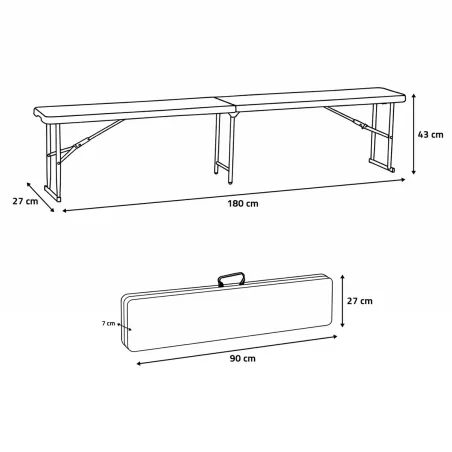 Banc pliable blanc 3 places - 180x27x43 cm extérieur