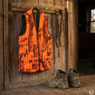 Gilet réversible chasse kaki/orange polyvalent M-4XL