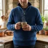 Pull homme col montant indigo - Manches longues zippées