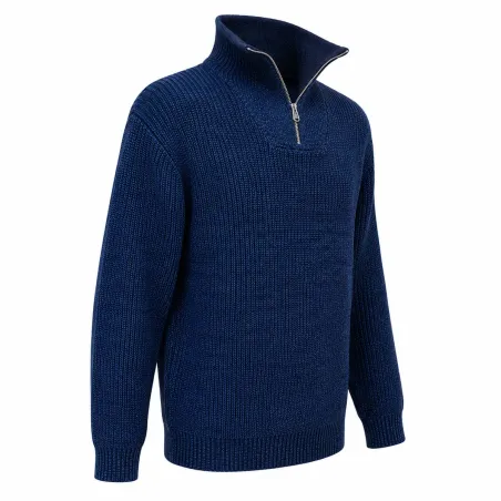 Pull homme col montant indigo - Manches longues zippées