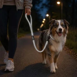 Laisse chien réfléchissante 100 cm - Gris sécurité