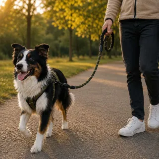 Longe nylon kaki réfléchissante 120 cm pour chien