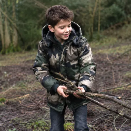 Parka enfant matelassée camo 6-16 ans 4 poches déperlante