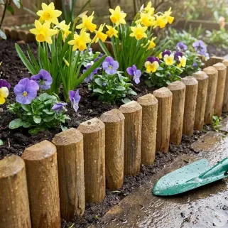 Bordure bois naturel à planter 105x15 cm - Ø7 cm