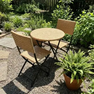 Set bistrot Ø61cm + 2 chaises osier - Acier noir extérieur