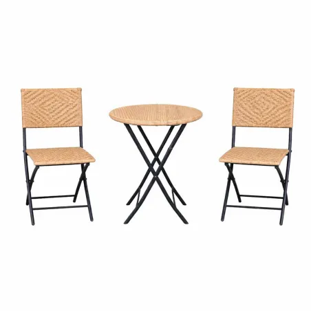 Set bistrot Ø61cm + 2 chaises osier - Acier noir extérieur