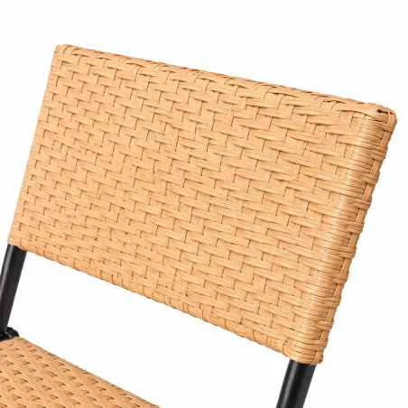 Set bistrot Ø61cm + 2 chaises osier - Acier noir extérieur