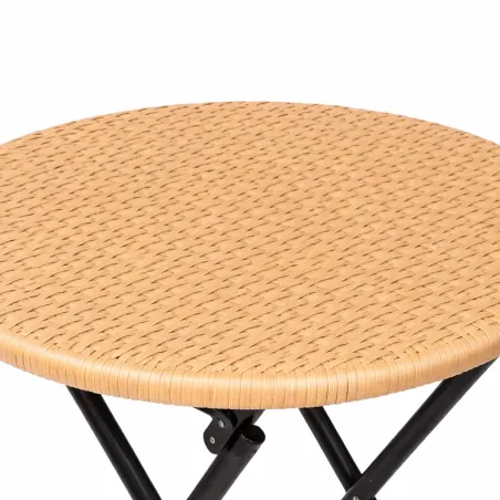 Set bistrot Ø61cm + 2 chaises osier - Acier noir extérieur