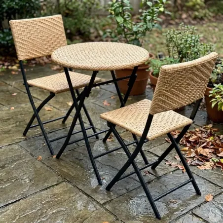 Set bistrot Ø61cm + 2 chaises osier - Acier noir extérieur