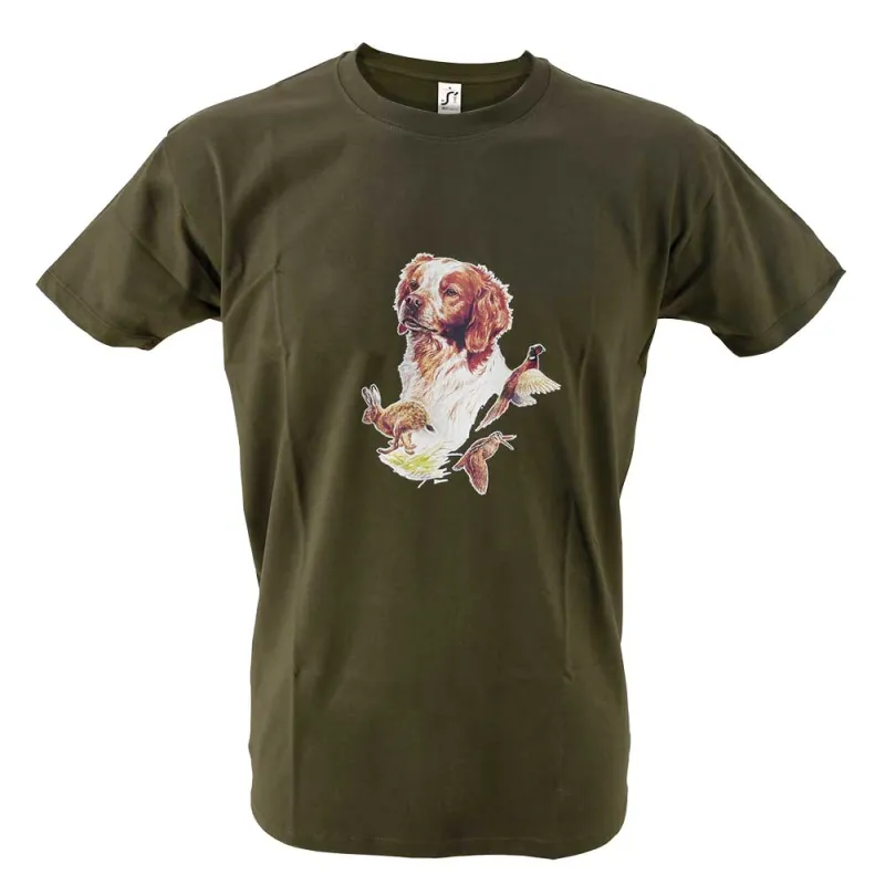 T-shirt kaki épagneul Bartavel® - Scène de chasse