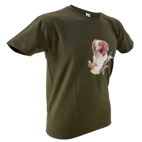 T-shirt kaki épagneul Bartavel® - Scène de chasse