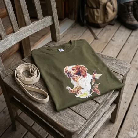 T-shirt kaki épagneul Bartavel® - Scène de chasse