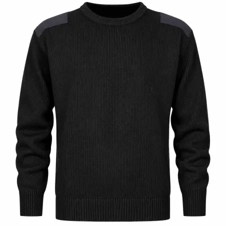 Pull tactique noir acrylique - renforts épaules/coudes