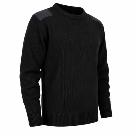 Pull tactique noir acrylique - renforts épaules/coudes