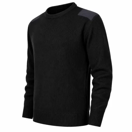 Pull tactique noir acrylique - renforts épaules/coudes