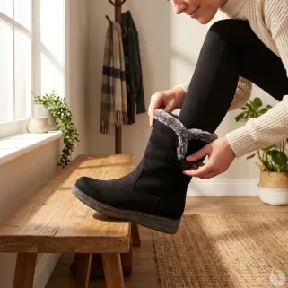 Bottines fourrées femme noires microfibre 36-41