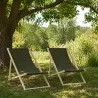 Lot de 2 chiliennes bois pin & toile coton kaki 75x88cm