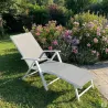 Chaise longue alu blanc 175 cm - Toile textilène résistante
