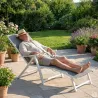 Chaise longue alu blanc 175 cm - Toile textilène résistante