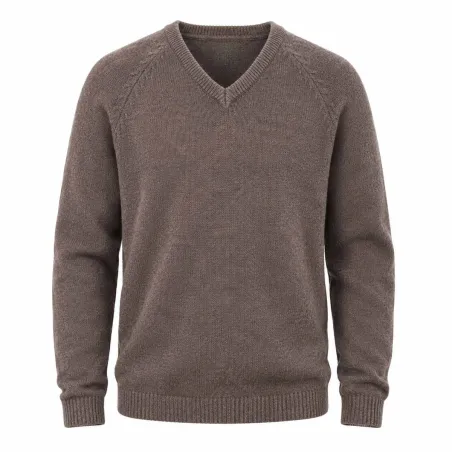 Pull col V marron en laine mélangée - Confort & style