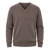 Pull col V marron en laine mélangée - Confort & style