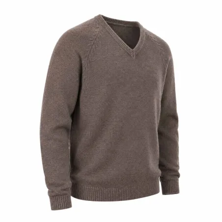 Pull col V marron en laine mélangée - Confort & style