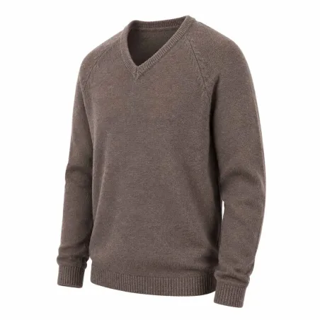 Pull col V marron en laine mélangée - Confort & style
