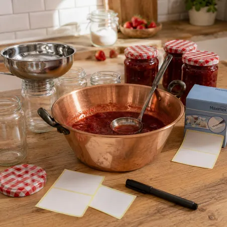 Kit confitures maison : bassine cuivre + entonnoir + 500 étiquettes