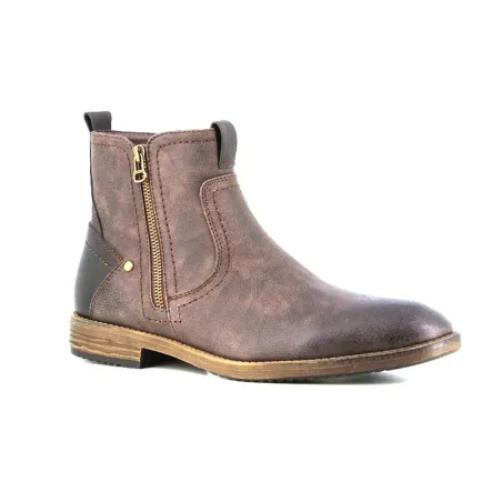 Bottines homme mi-hautes marron à zip en synthétique
