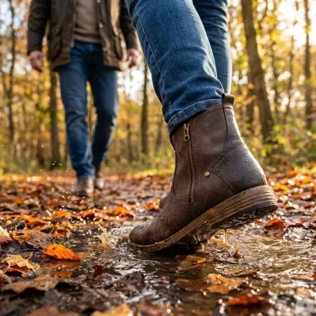 Bottines homme mi-hautes marron à zip en synthétique