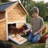 Poulailler 3 poules bois + enclos sécurisé toit plastique