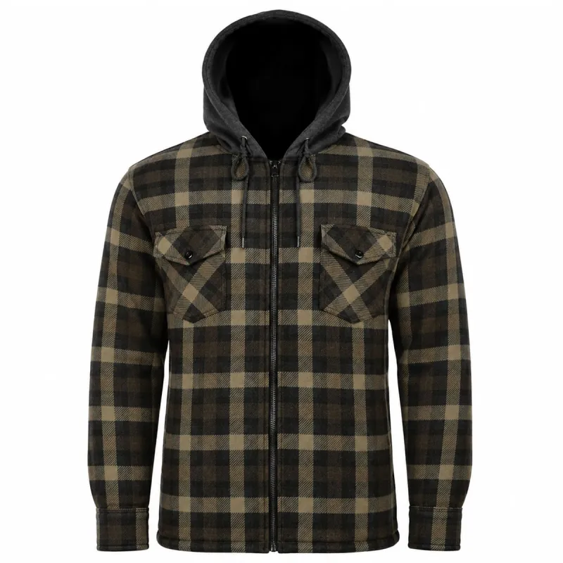 Chemise sherpa capuche 4 poches marron/rouge M à 3XL