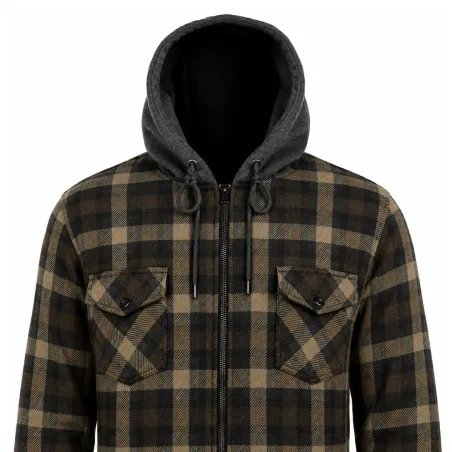 Chemise sherpa capuche 4 poches marron/rouge M à 3XL