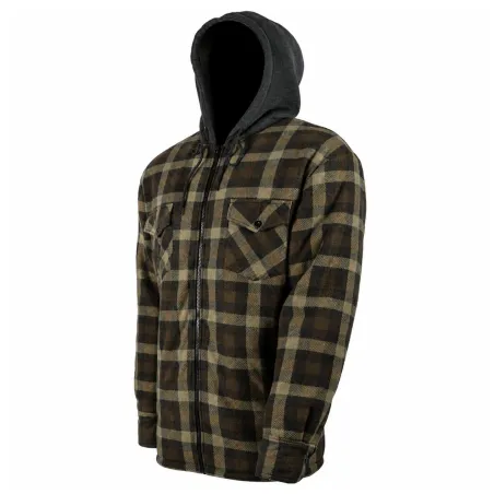 Chemise sherpa capuche 4 poches marron/rouge M à 3XL