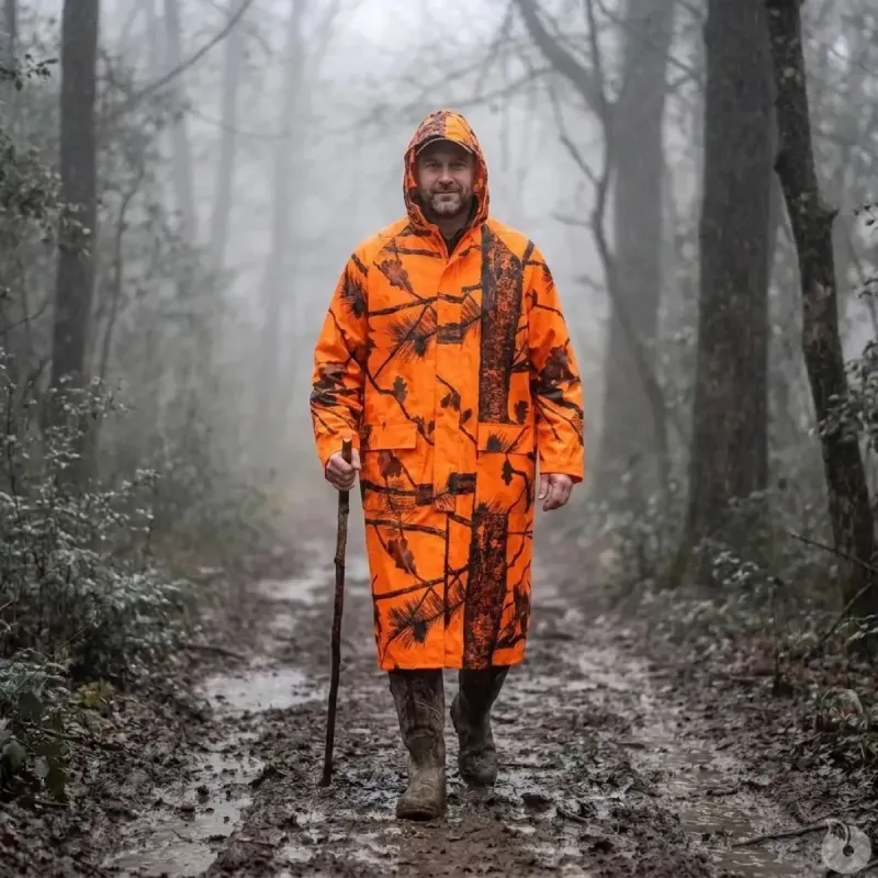 Manteau étanche Treeland orange camo pour chasse et extérieur
