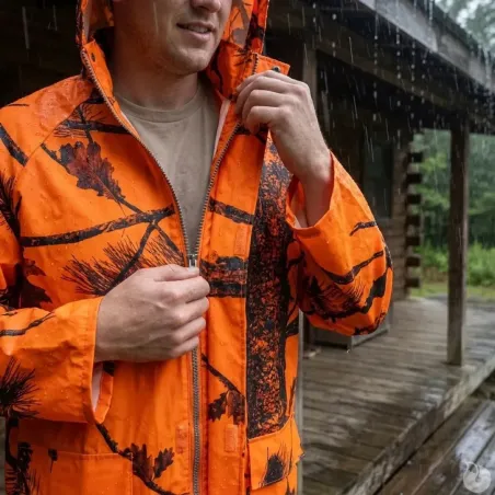 Manteau étanche Treeland orange camo pour chasse et extérieur