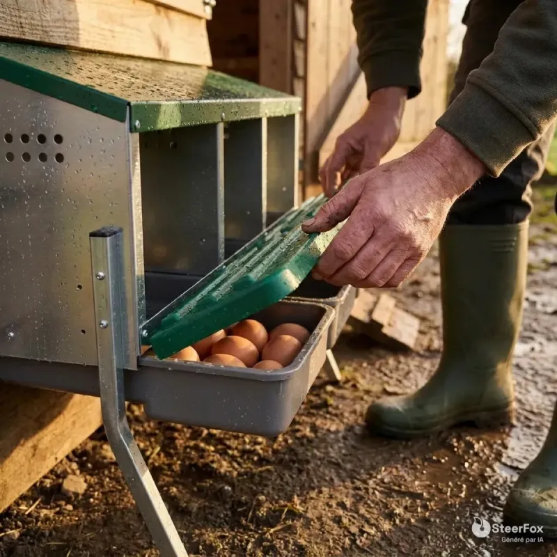 Pondoir poule 4 nids sur pieds avec collecteur | Ducatillon