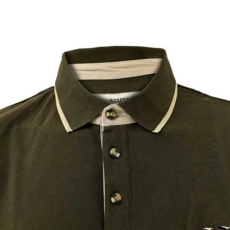 Polo chasse kaki brodé sanglier - Coton piqué S à 3XL