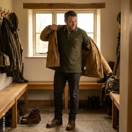 Polo chasse kaki brodé sanglier - Coton piqué S à 3XL