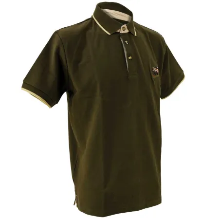 Polo chasse kaki brodé sanglier - Coton piqué S à 3XL