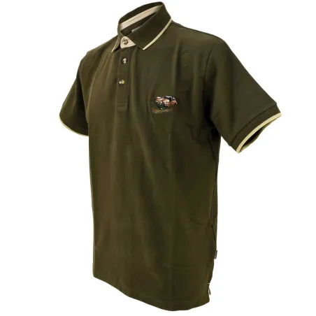 Polo chasse kaki brodé sanglier - Coton piqué S à 3XL